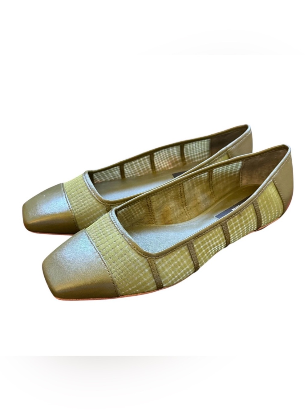 Vince Camuto Leather Square Toe Flats Mirea Olive Green Mesh Size 6 NWOB